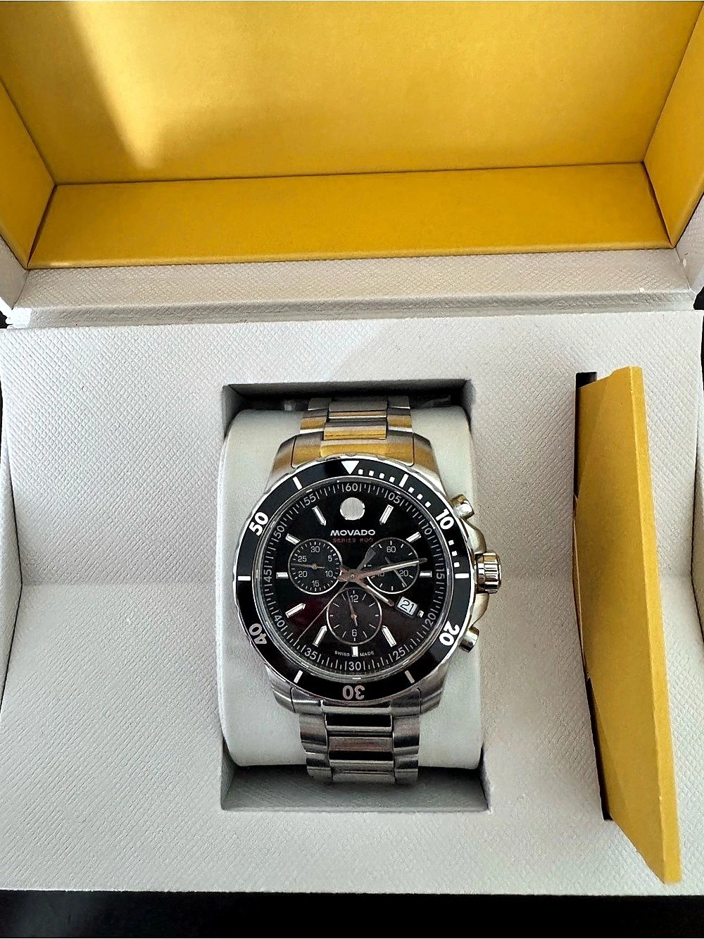 Movado Series 800 Chronograph Watch in Silver & Black Like New